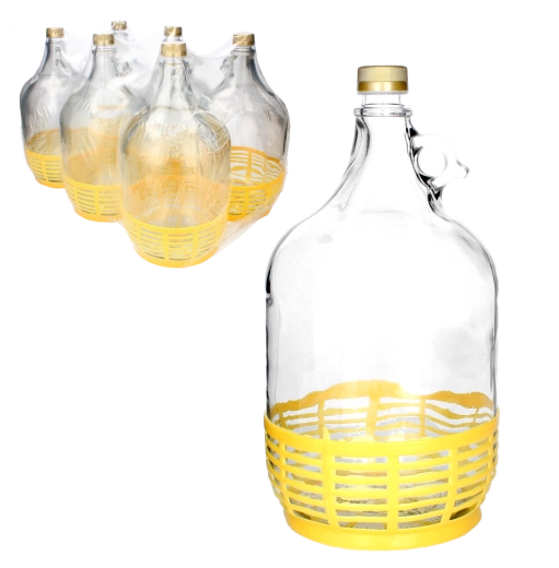 Sklenený demižón 5 l s uchom a plastovým košíkom
