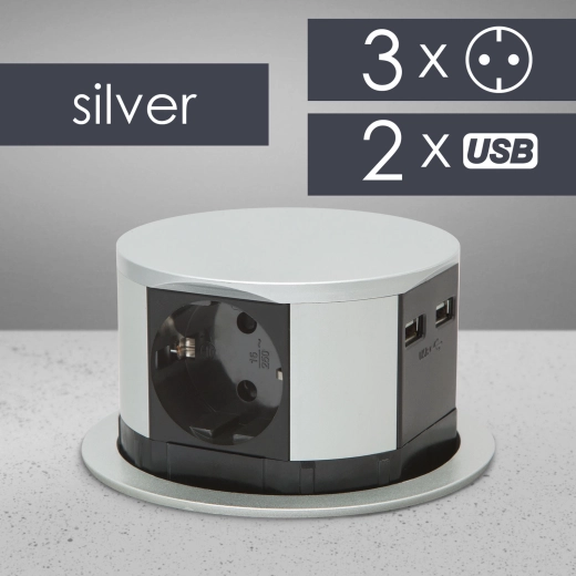 Vstavaná výsuvná zásuvková lišta s 3 zásuvkami, USB-A a USB-C