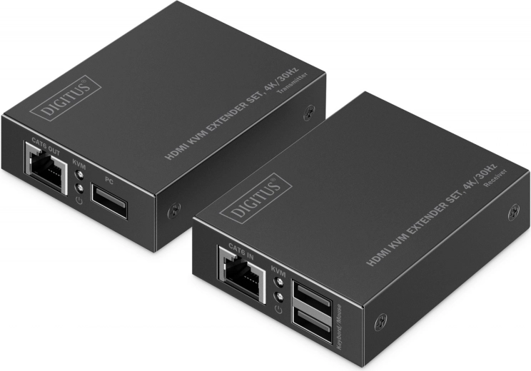 HDMI extender po sieťovom kábli CAT6 4K/30 Hz s KVM USB 1.1 a IR ovládaním (sada vysielač + prijímač)
