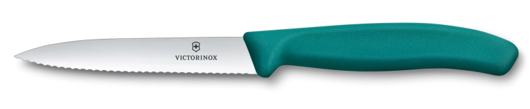 Kuchynský nôž na ovocie a zeleninu VICTORINOX Swiss Classic, 10 cm, zúbkovaný, špicatý, zelený