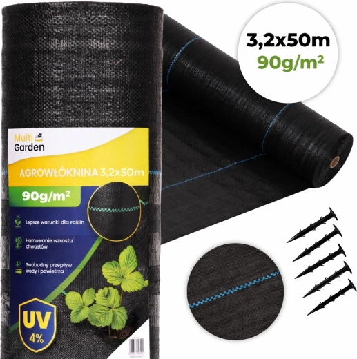 UV odolná agrotextília proti burine 90 g/m² 3,2 × 50 m so sponkami, MultiGarden