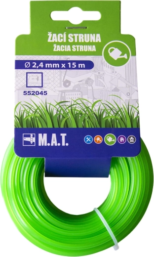 Nylónová strunová žacia šnúra 2,4 mm štvorcová, 15 m, zelená