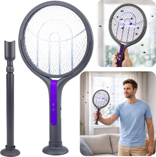 elektrická teleskopická mucholapka 2v1 s lampou proti komárom