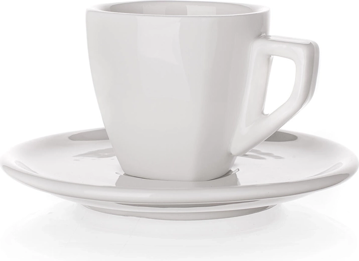 Porcelánový šálka s podšálkou ALBA 60 ml, štvorcový, biely