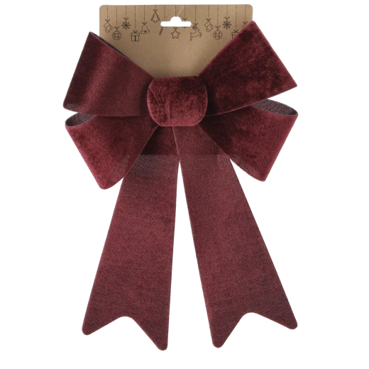 Veľká vianočná dekoratívna mašľa z velúru bordó 23 × 38 cm
