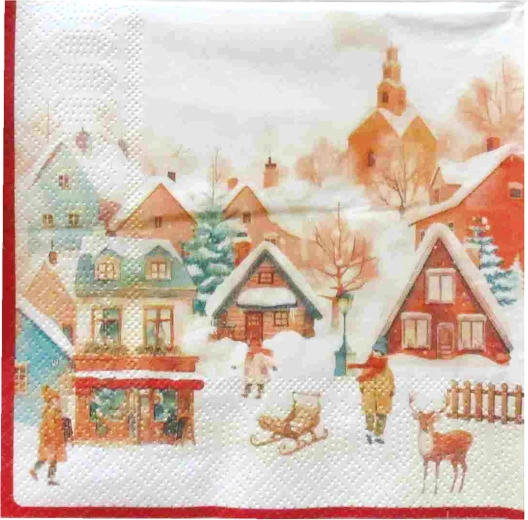 Vianočné obrúsky Zasnežená dedinka 33 × 33 cm