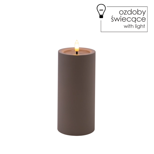 Sivá LED sviečka 7 × 15 cm s mihotajúcim plameňom