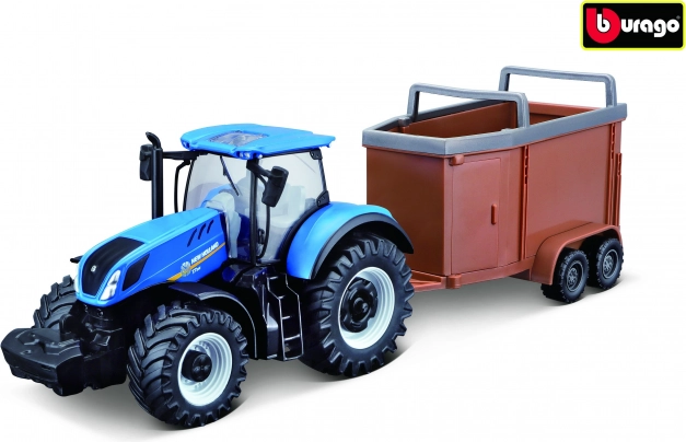 Bburago Farmland traktor New Holland T7.315 HD s prívesom pre zvieratá 10 cm