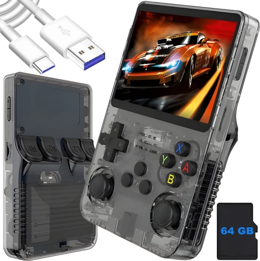 Prenosná retro herná konzola Renew Force R36S čierna 64 GB s ArkOS 2.0