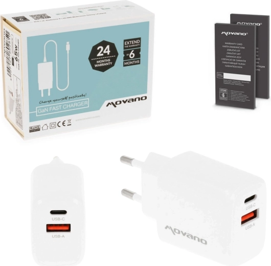 Movano GaN nabíjačka 30 W USB-C PD + USB-A biela - 1 kus