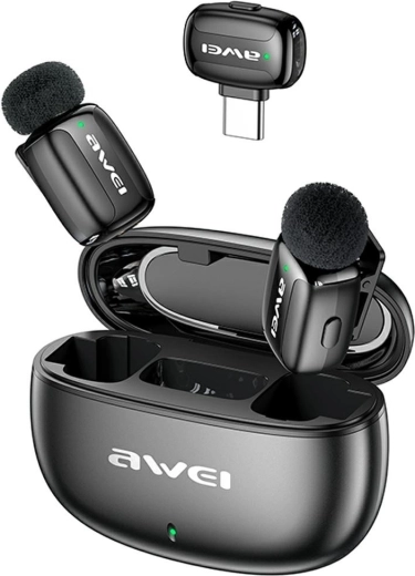 Awei MK5 Duo Ai‑Voice bezdrôtový klopový mikrofón čierny
