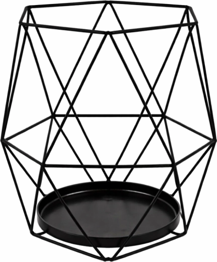Kovová geometrická lucerna na sviečku, čierna, 15 × 15 × 18 cm