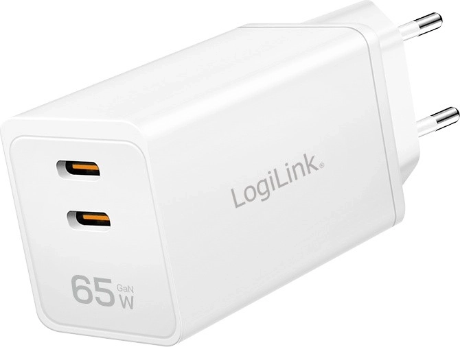 Sieťová nabíjačka LOGILINK 65W s 2× USB‑C, biela
