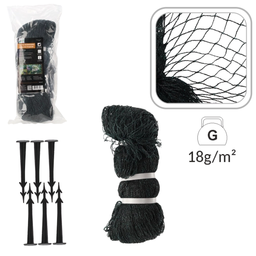 Ochranná sieť proti vtákom 2 × 10 m, 18 g/m² + 6 plastových kolíkov