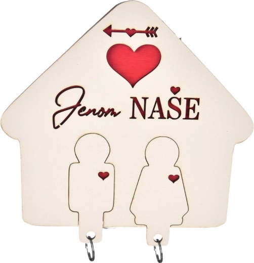 Vešiak na kľúče „Len naše“ – béžový drevený nástenný
