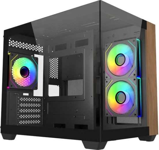 Elite 481 Wood mATX PC skrinka s 270° panoramatickým sklom