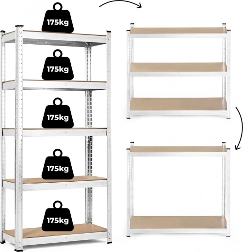Kovový úložný regál 180x90x30 cm, 5 políc, nosnosť 875 kg ModernHome