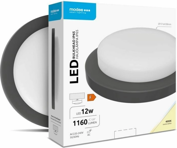 Okrúhle nástenné/stropné LED svietidlo 12 W, 4000 K, 1160 lm, čierne – MODEE LED Bulkhead Round