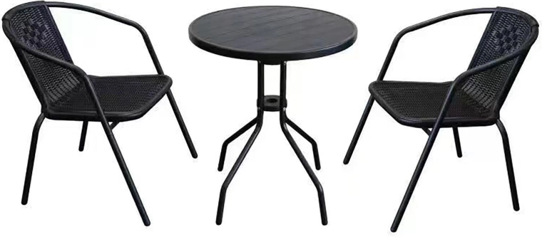 Záhradný bistro set s kovovým stolom a 2 stoličkami s ratanovým vzhľadom, čierny