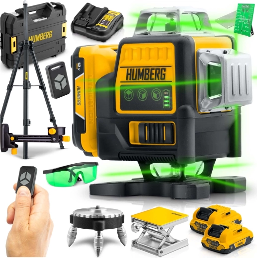 Křížový laser HUMBERG HM-171 v kufri so statívom, 4D 16 línií, zelený lúč