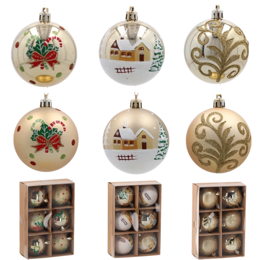 Sada zlatých vianočných gulí 7 cm – nerozbitné ozdoby na stromček (6 ks)