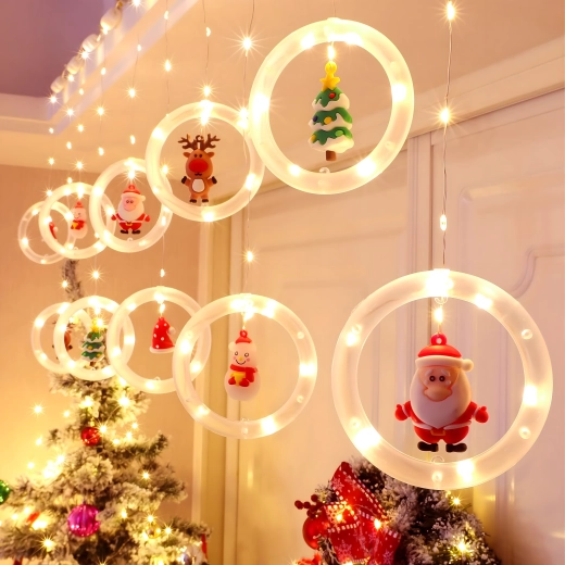 LED svetelná záclona s vianočnými krúžkami a figúrkami - 1 kus