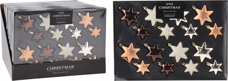 Vianočné ozdoby hviezda – hnedo‑zlatý mix, 16 ks