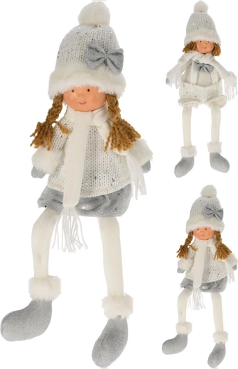 Zimná dekoratívna bábika s dlhými nohami 45 cm – biela/strieborná