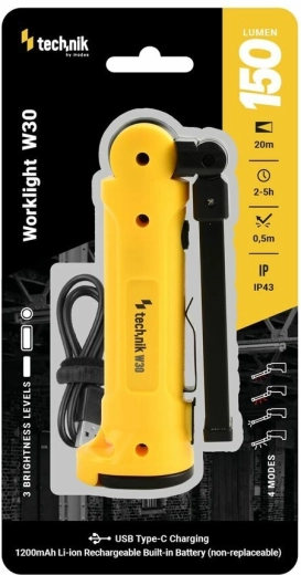 Technik W30 nabíjateľná pracovná lampa COB LED 150 lm s červeným svetlom