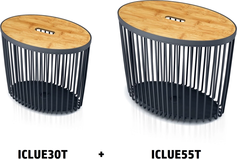 Sada 2 oválnych univerzálnych košov s bambusovými vekom CLUBO 30 a 55 l – antracit