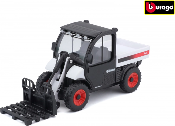 Bburago Bobcat Toolcat 5600 s vidlicovým nadstavcom – biela/čierna kovový model