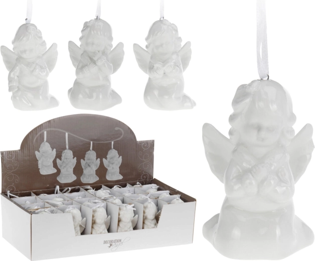 Závesná porcelánová dekorácia anjel 9 cm, biela