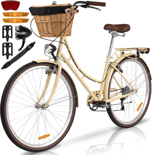 Dámsky mestský bicykel Avilo creamy s košíkom