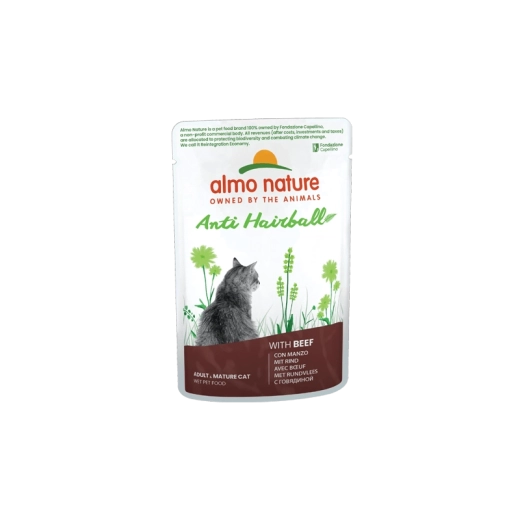 Almo Nature Anti‑Hairball kapsička pre mačky s hovädzím, 70 g