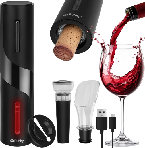 Elektrický otvárač na víno Ruhhy – automatický, USB‑C, sada 4 dielov