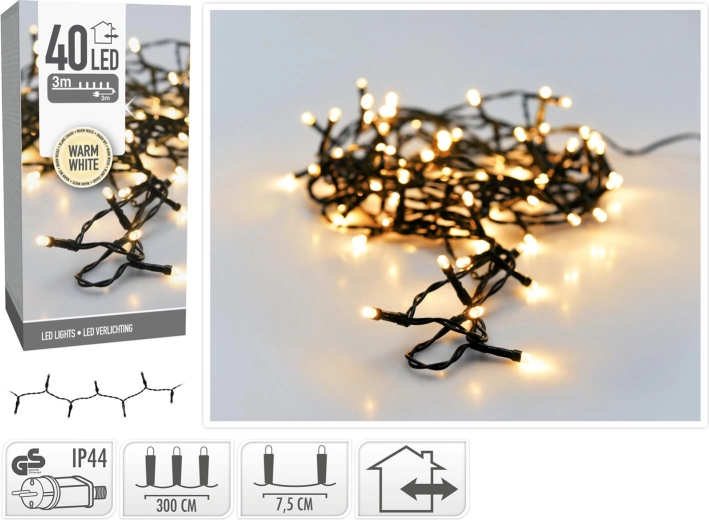 Vianočné LED osvetlenie 3 m, 40 LED, teplá biela, IP44