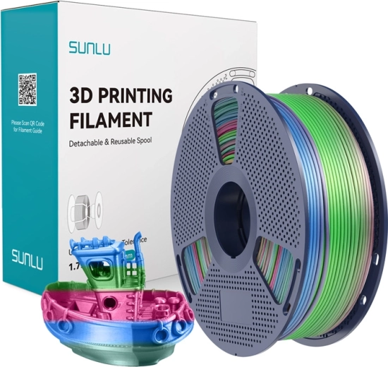 Sunlu PLA+ silk dúhový filament pre 3D tlač 1,75 mm 1 kg
