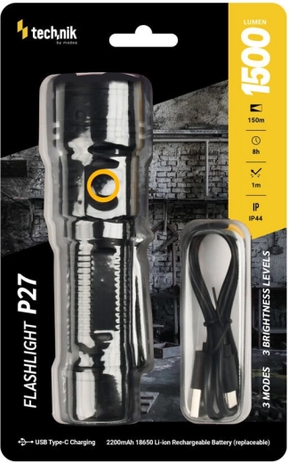 Technik MT-P27 vrecková baterka 1500 lm s USB‑C a vymeniteľnou batériou 18650