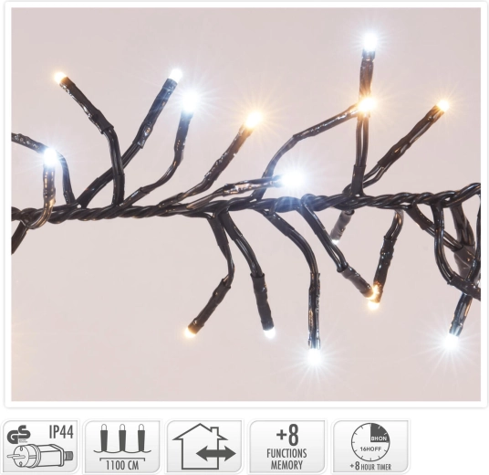 Vianočná svetelná reťaz 11 m, 1512 LED, teplá biela, 8 funkcií, IP44, s časovačom - 1 kus