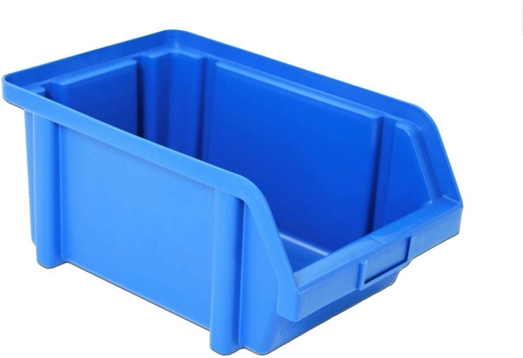 Ukladacia skosená plastová prepravka, červená, 300 × 200 × 140 mm, nosnosť 20 kg