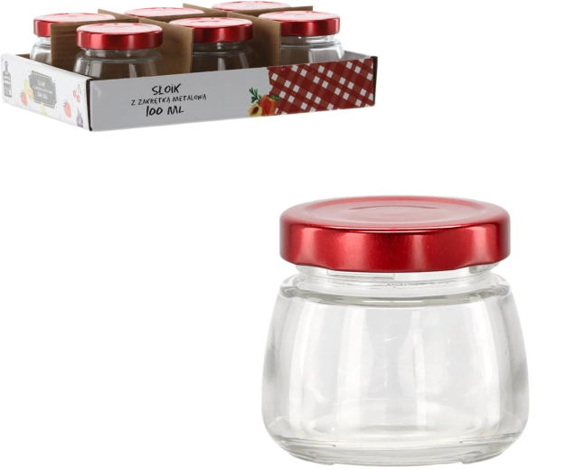 Sklenená dóza 100 ml s červeným kovovým viečkom
