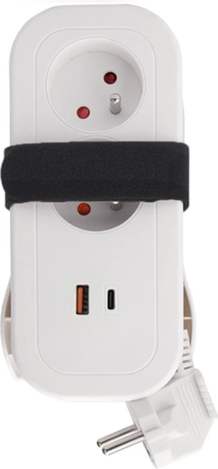 Solight cestovný predlžovací prívod s 2 zásuvkami a USB-A/USB-C PD 20 W, 1,5 m, biely
