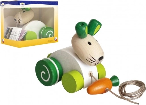 Ťahací drevený zajačik s mrkvou pre prvé krôčiky