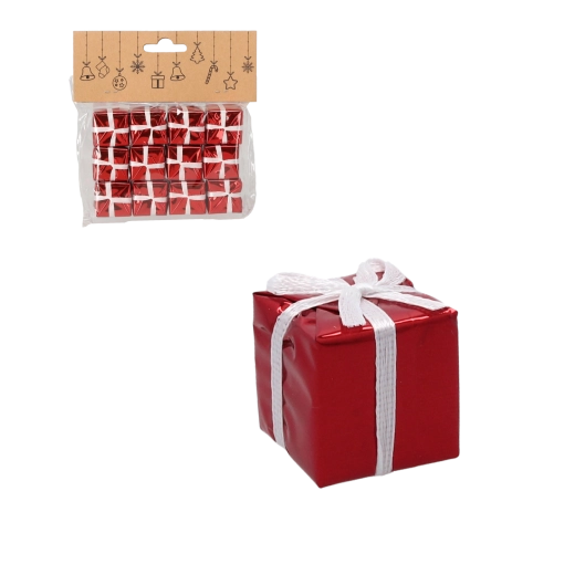 Sada 12 vianočných ozdôb v tvare darčekov 2,5 cm