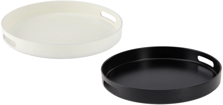 Okrúhly servírovací podnos s úchytmi 33 cm bielo-čierny