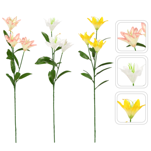 Umelá vetvička ľalie s tromi kvetmi 64 cm, mix farieb