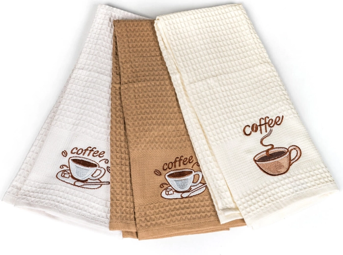 Kuchynské vaflové utierky Coffee 45 × 70 cm, 100% bavlna, sada 3 ks