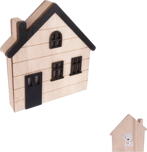 Drevený dekoratívny domček béžovo-čierny 15 × 3 × 15 cm