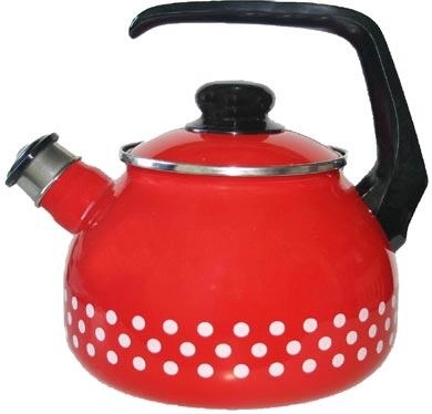 Smalťovaná kanvica s bodkami 2 l, priemer 20 cm, červená