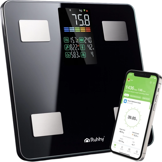 Ruhhy analytická osobná váha s LCD a BMI, čierna